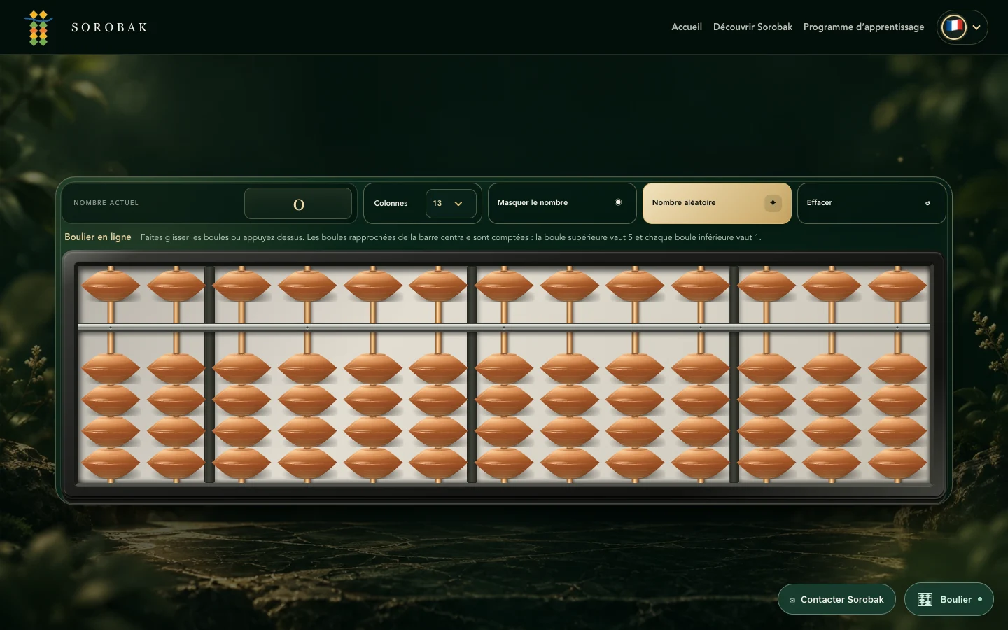 Boulier interactif Sorobak en ligne à sept tiges avec commandes numériques