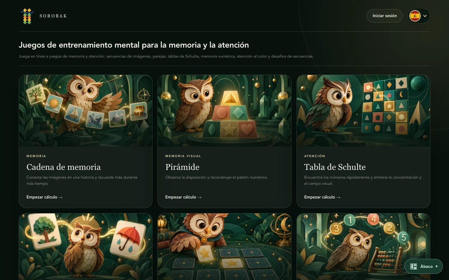 Biblioteca de entrenamiento mental de Sorobak con tarjetas de juegos de memoria y atención