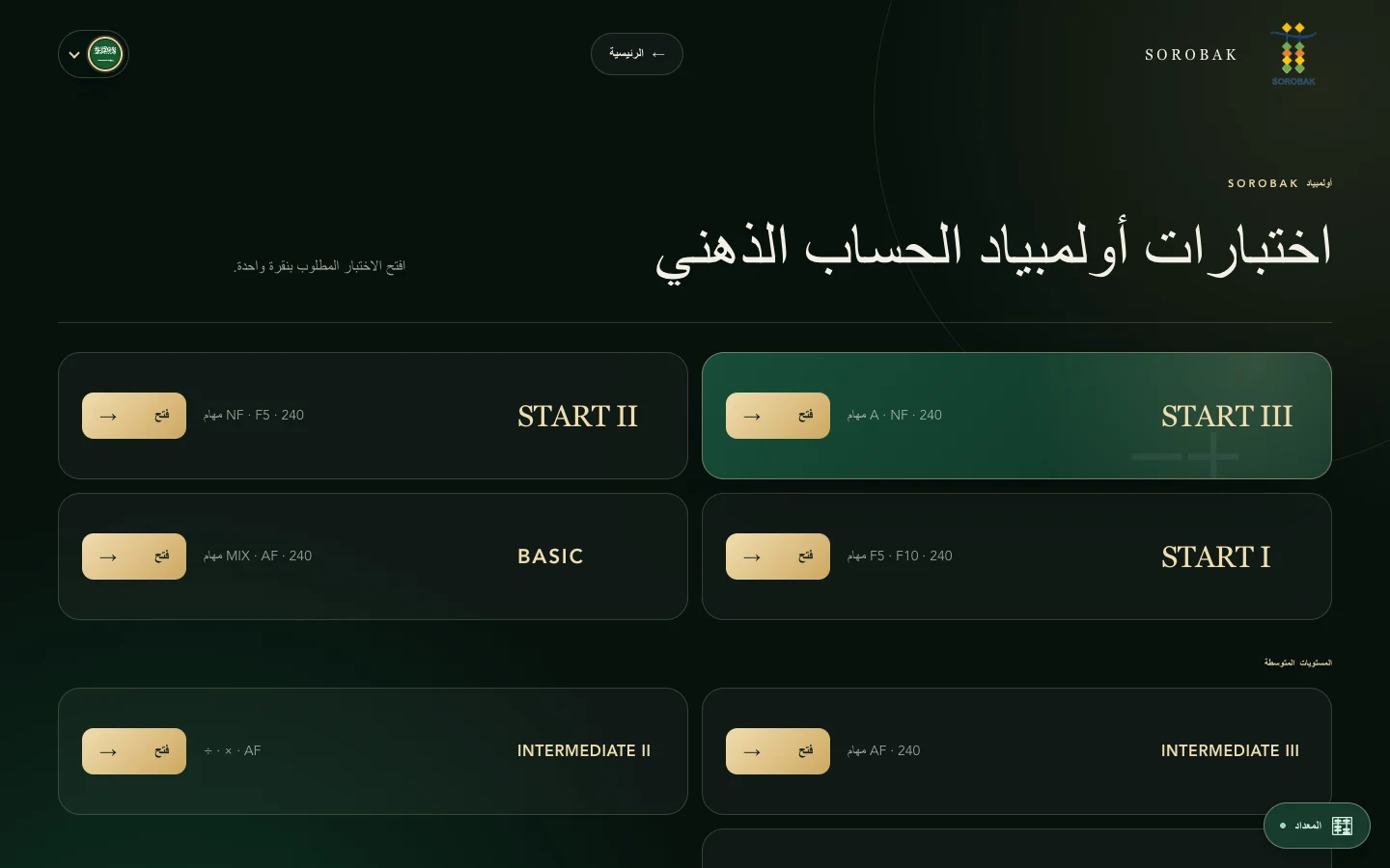 واجهة تدريب أولمبياد Sorobak تعرض سبعة مستويات